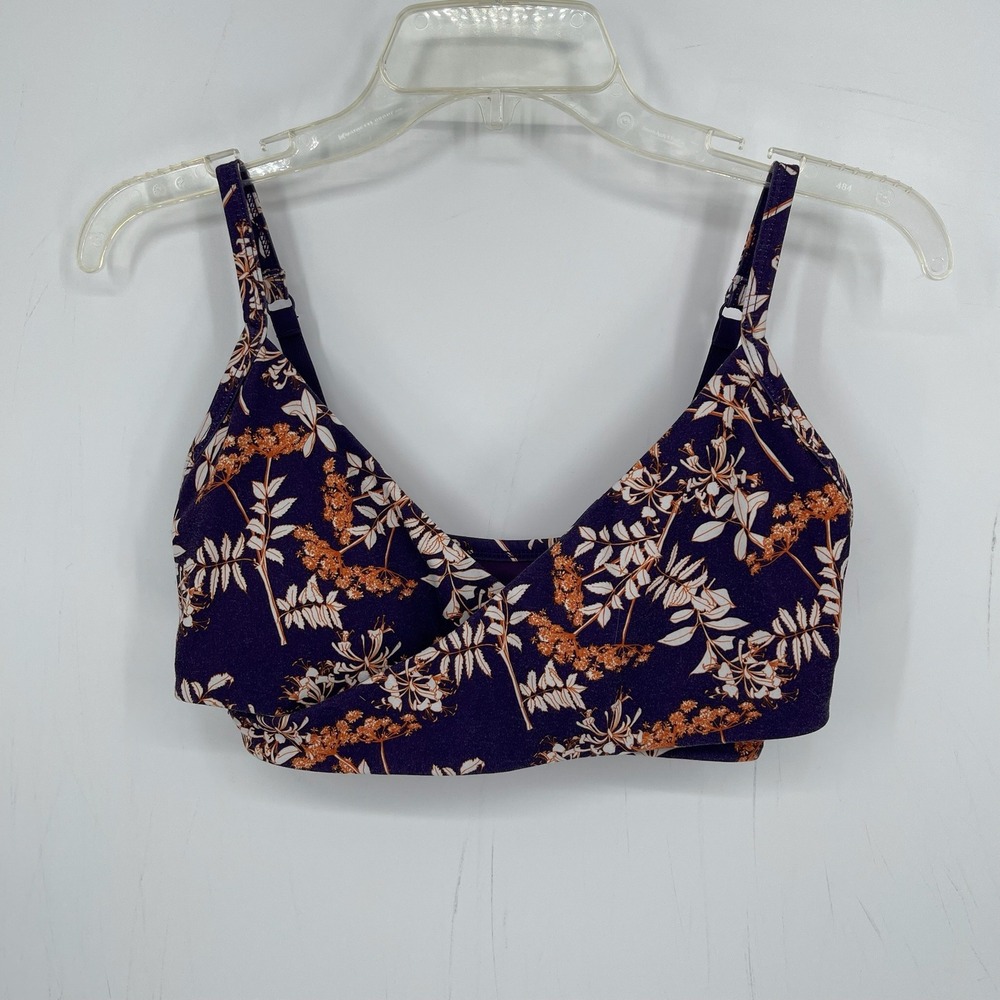 Fabletics Women's Purple Floral Print Surplice Tammy Yoga Gym Sports Bra Size S